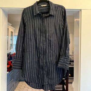 Soft Surroundings Navy Striped Button-Down Shirt Dress